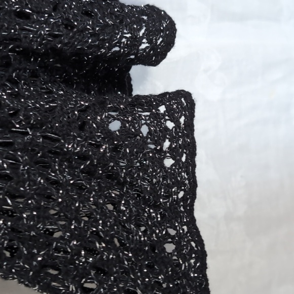 Black Silver Metallic Knit Dress with Pompom Front Vneck Size Medium - Picture 4 of 6